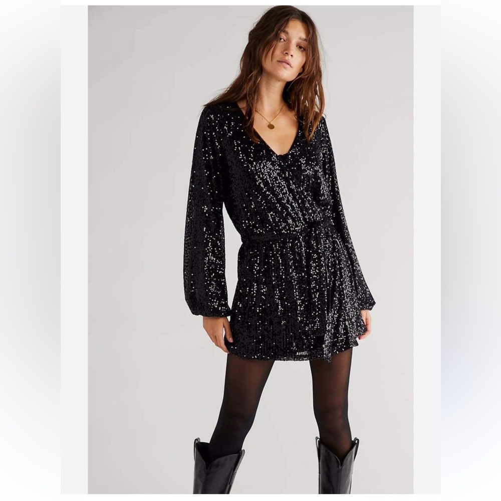 Free People Black Sequin Jumpsuit